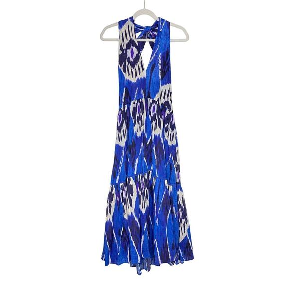 Ro's Garden Henrietta Halter Tie Midi Dress Blue Ikat Cotton Tiered Tuckernuck - Picture 7 of 8